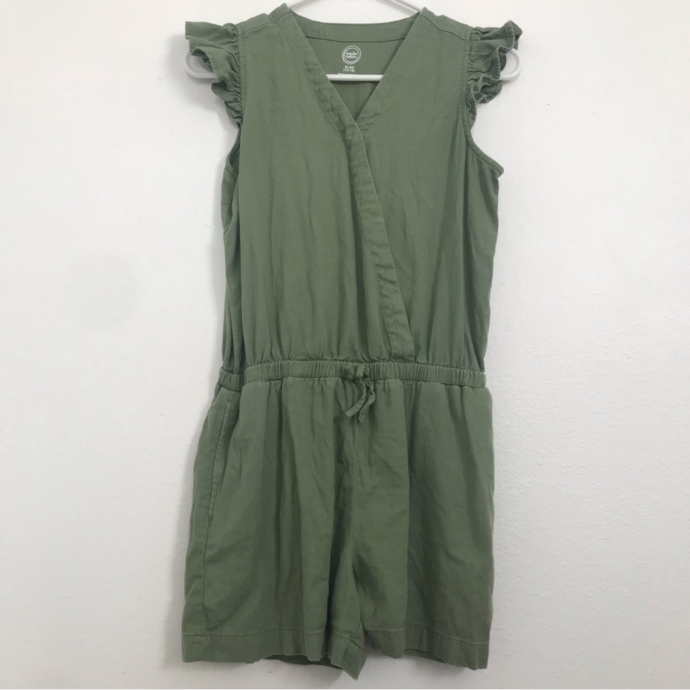 Wonder Nation Girls Green Romper with Button Snaps and Pockets (XL 14-16)